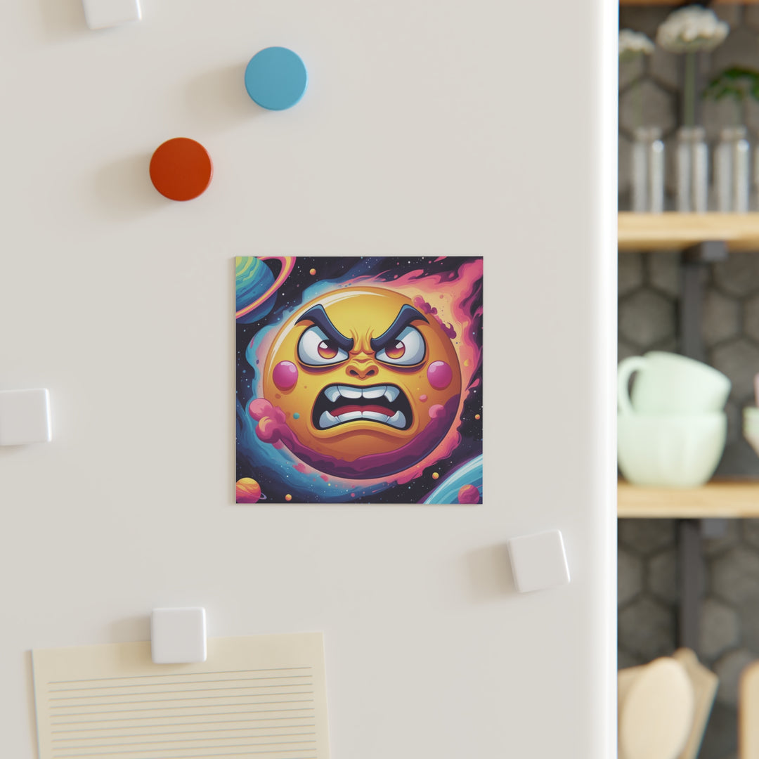Personalized Square Magnet – Angry Sun Space Cartoon Fun, Custom Gift