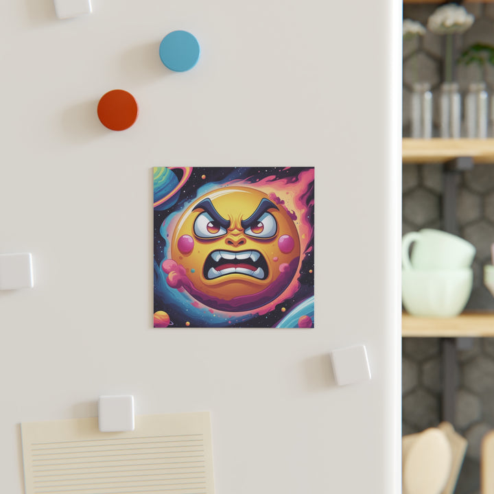 Personalized Square Magnet – Angry Sun Space Cartoon Fun, Custom Gift