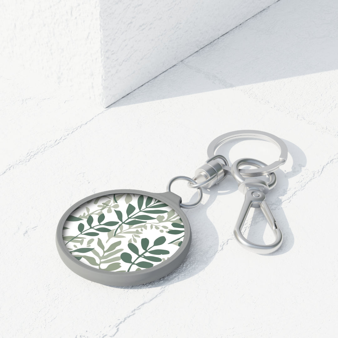 Custom Botanical Keyring Tag – Modern Green Leafy Acrylic Key Ring Accessory