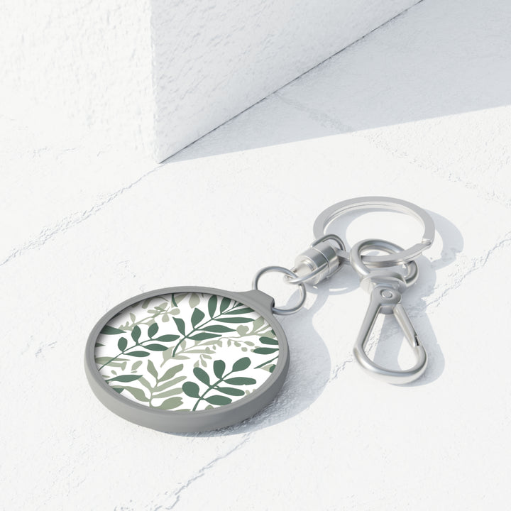 Custom Botanical Keyring Tag – Modern Green Leafy Acrylic Key Ring Accessory