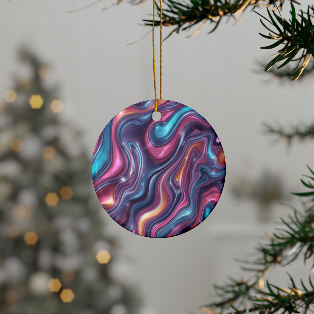 Custom Double-Sided Ceramic Ornaments – Iridescent Swirl Modern Decor