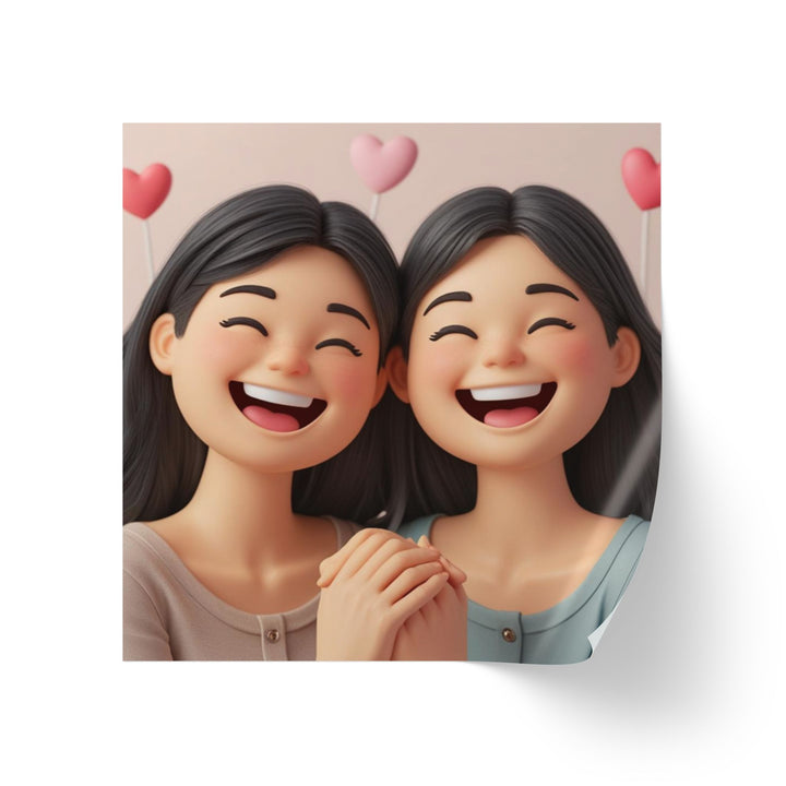 Joyful 3D Cartoon Girls Square Sticker Rolls – Cute, Durable Label Magic