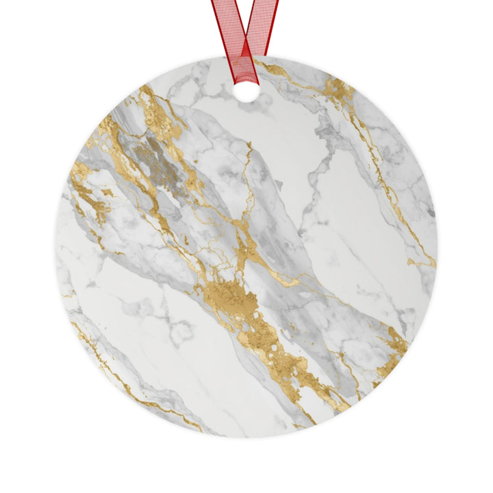Chic Marble & Gold Metal Ornament – Custom, Glossy, Elegant Holiday Décor