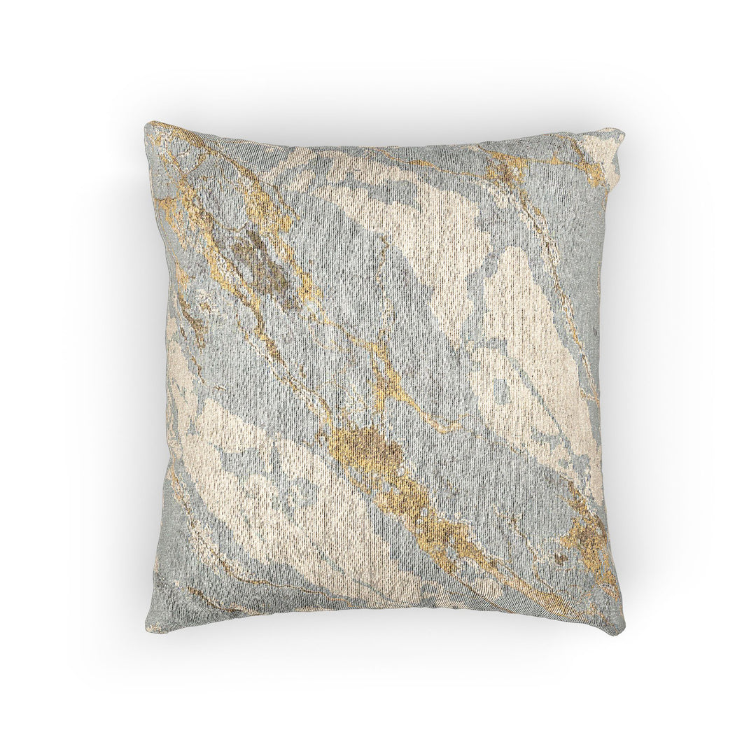 Artisan Woven Marble Pillow – Handcrafted, Luxe Gold & Grey Accent Decor