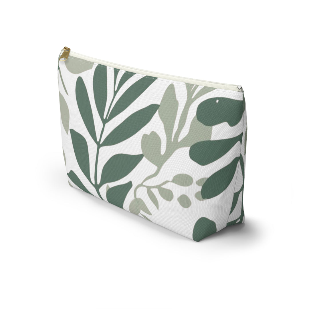Leafy Green Botanical T-Bottom Accessory Pouch – Chic, Modern Organizer
