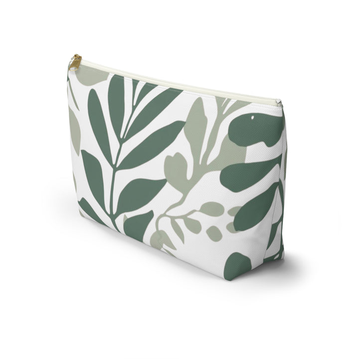 Leafy Green Botanical T-Bottom Accessory Pouch – Chic, Modern Organizer