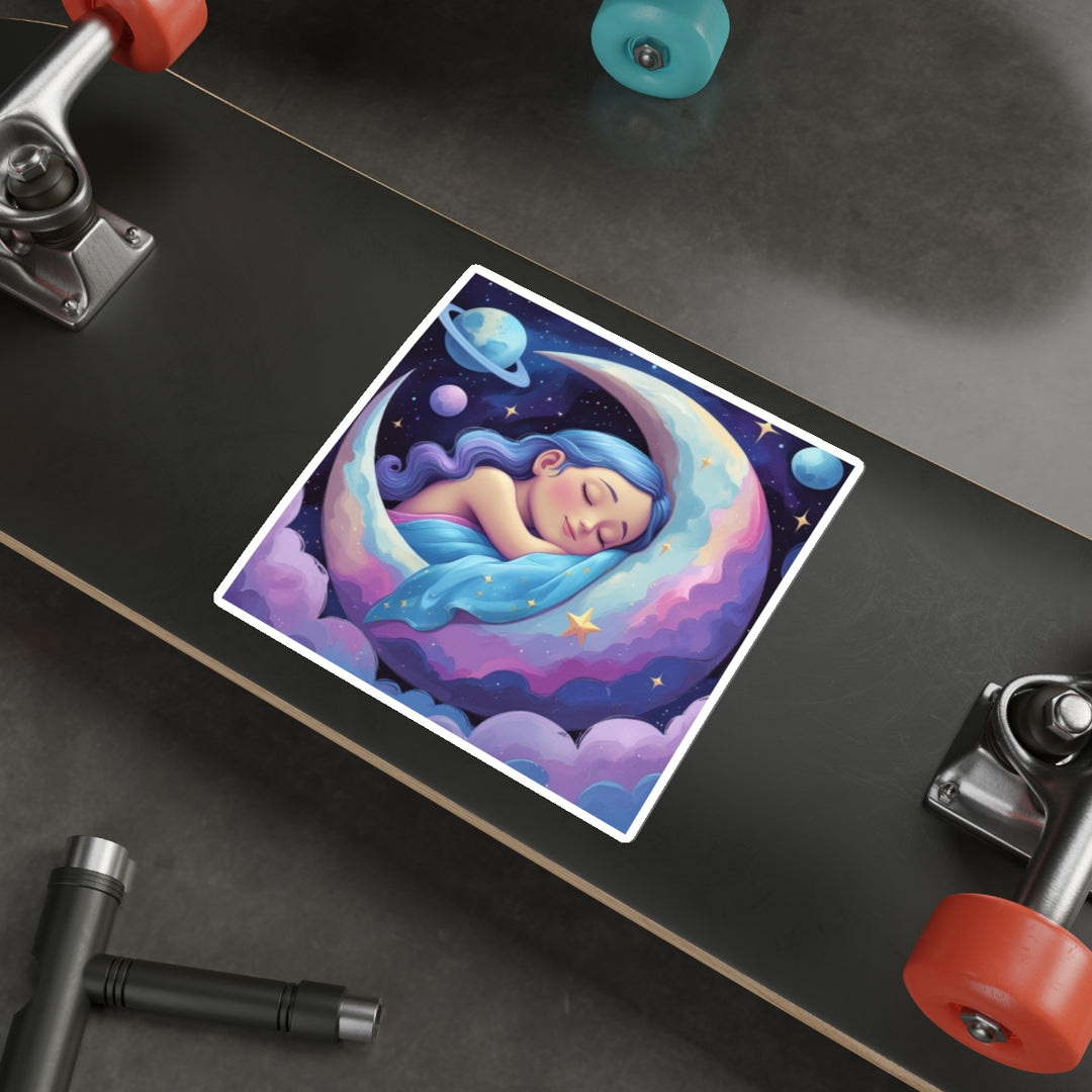 Dreamy Moon Girl Custom Die-Cut Sticker – Celestial Night Art Vinyl