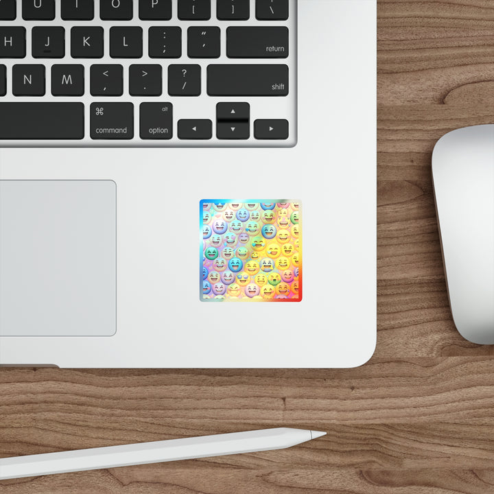 Retro Holographic Emoji Die-Cut Stickers – Vibrant, Rainbow, Fun Vibes!