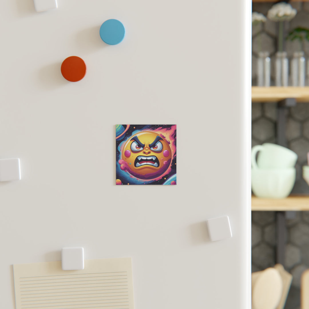 Personalized Square Magnet – Angry Sun Space Cartoon Fun, Custom Gift