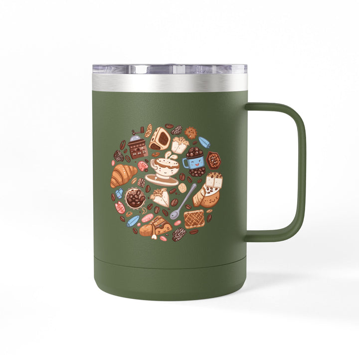 Warm 15oz Coffee Mug Tumbler – Whimsical Café Cartoon, Insulated & Stylish