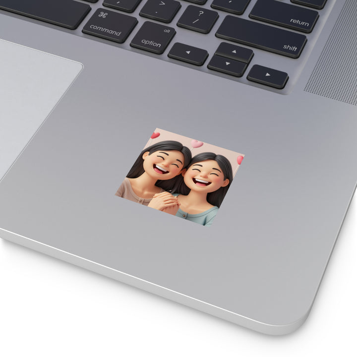 Cartoon Besties Square Sticker – Weatherproof, Removable, Customizable