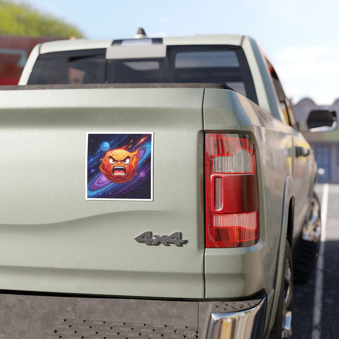 Custom Car Magnet – Fiery Cartoon Sun, Cosmic Vibes, Bold Space Design