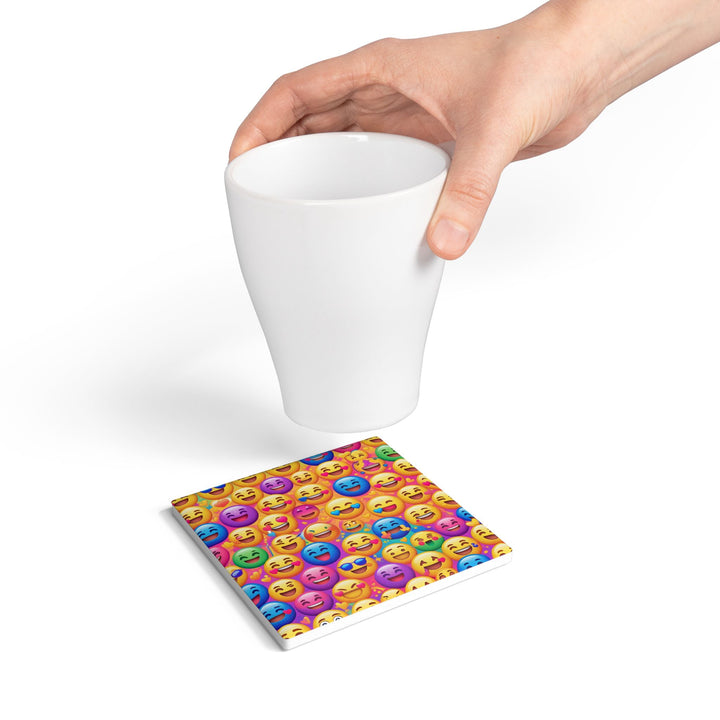 Vibrant Emoji Ceramic Coaster – Fun Smiley Face Art, Cork-Backed Protection