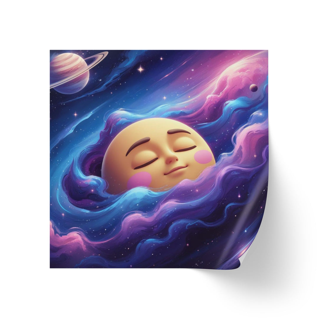 Galaxy Moon Square Sticker Rolls – Cute Space Label, Custom Sizes, Durable