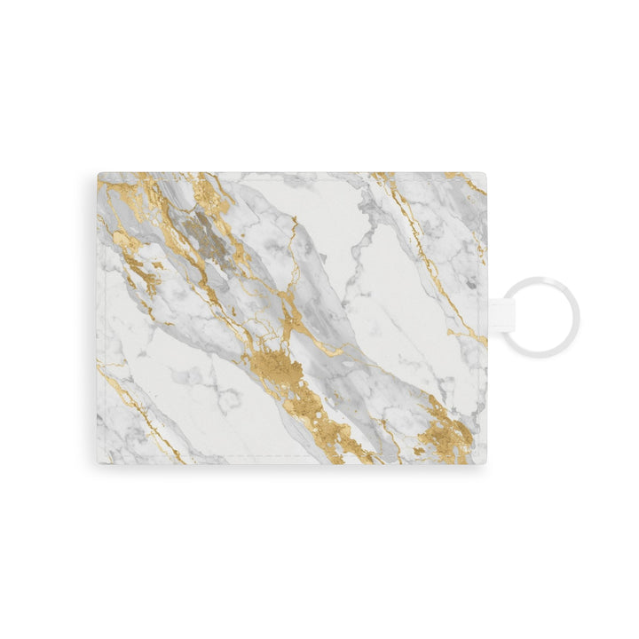 Personalized Saffiano Leather Card Holder – Marble Gold Chic, Slim & Luxe