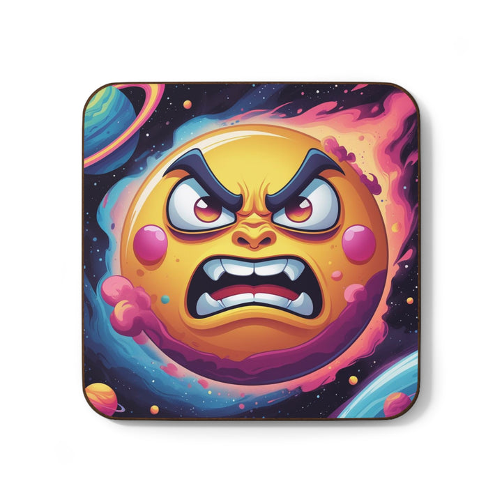Cartoon Angry Sun Hardboard Coaster – Bold Space Theme, Durable & Fun