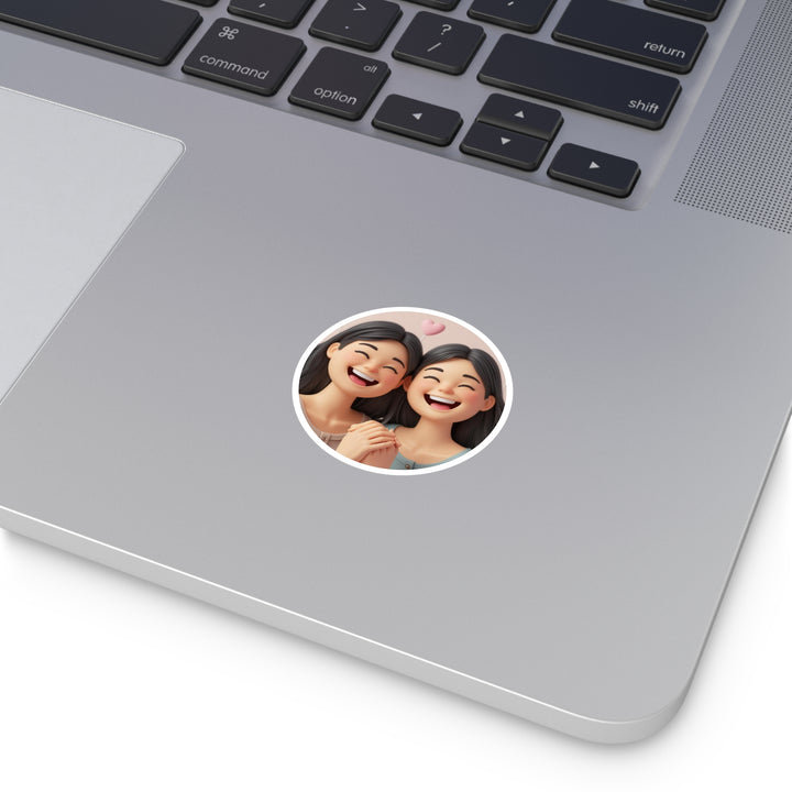 Joyful Friendship 3D Cartoon Round Sticker – Waterproof, Cute & Durable