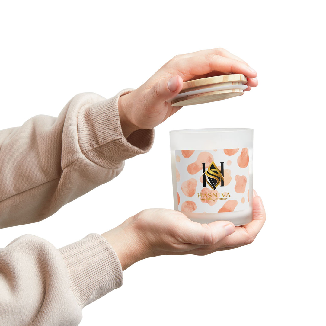 Modern Blush Frosted Glass Candle (11oz) – Chic Crackling Wood Wick