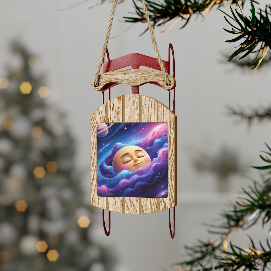 Personalized Sled Ornament – Whimsical Galaxy Moon Christmas Decor Gift