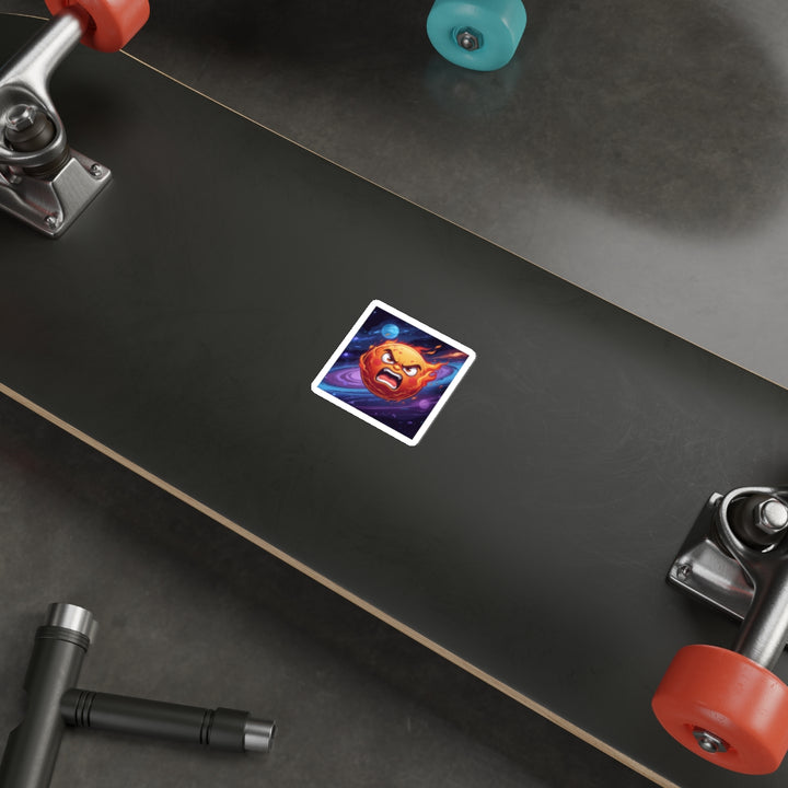 Custom Die-Cut Sticker—Fiery Sun Space Cartoon, Bold Premium Vinyl