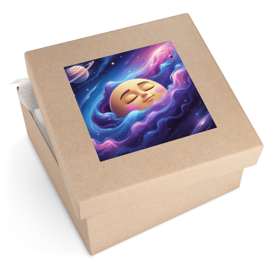 Galaxy Moon Square Sticker – Premium Weatherproof Vinyl, Cute Space Decor