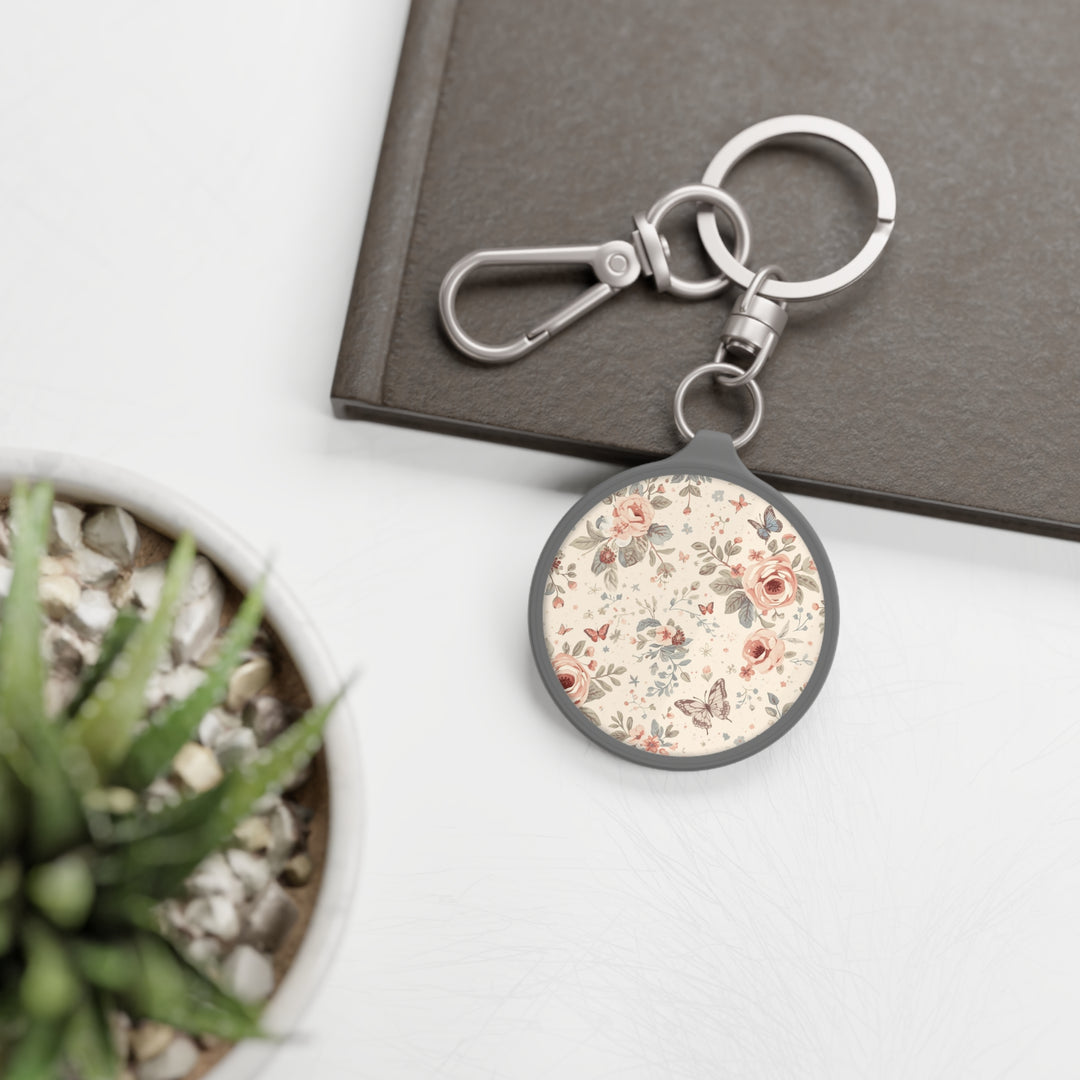 Custom Floral Keyring Tag – Vintage Pastel Roses, Durable & Stylish Accessory