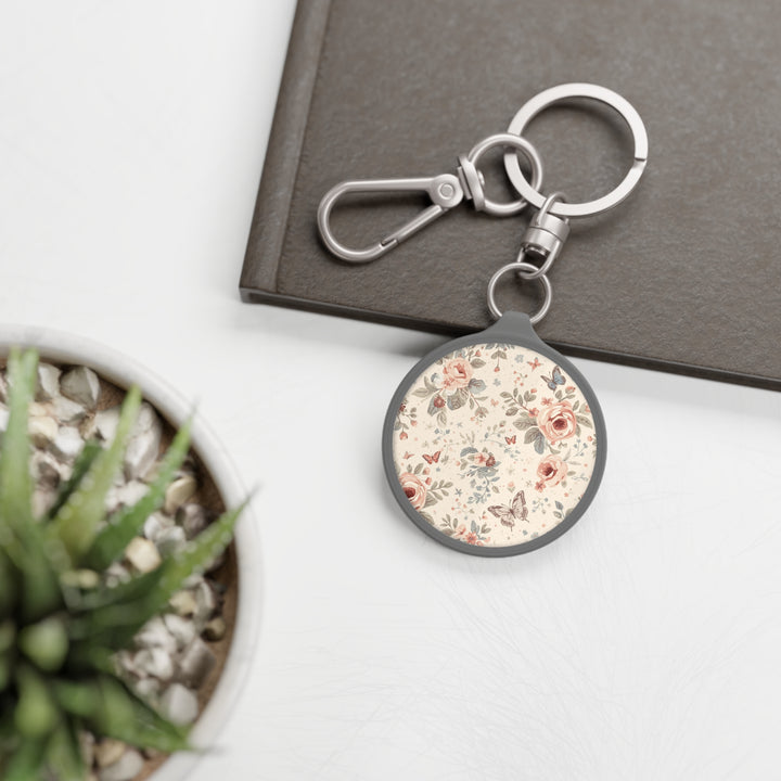 Custom Floral Keyring Tag – Vintage Pastel Roses, Durable & Stylish Accessory