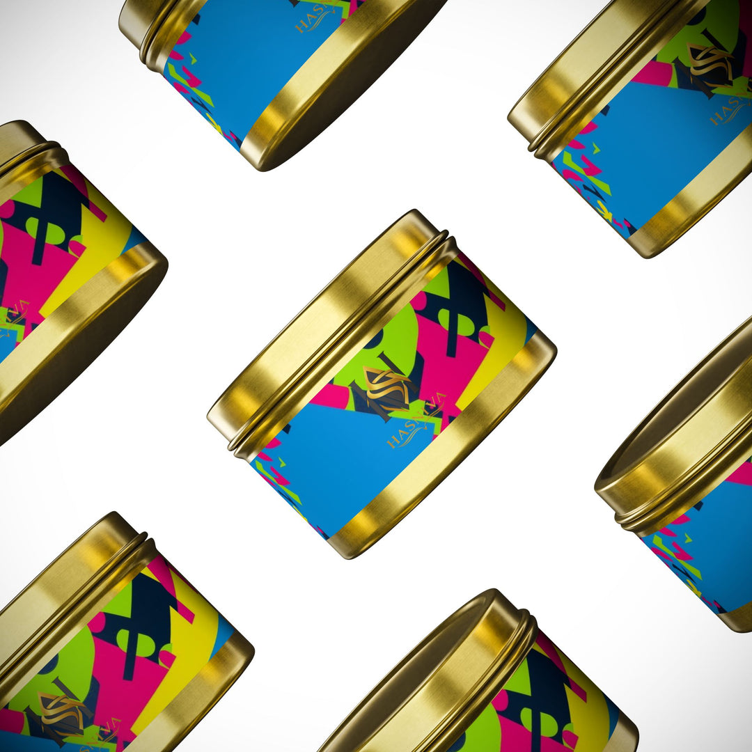 Custom Hand-Poured Tin Candles – Bold Abstract Neon Design, Eco-Friendly