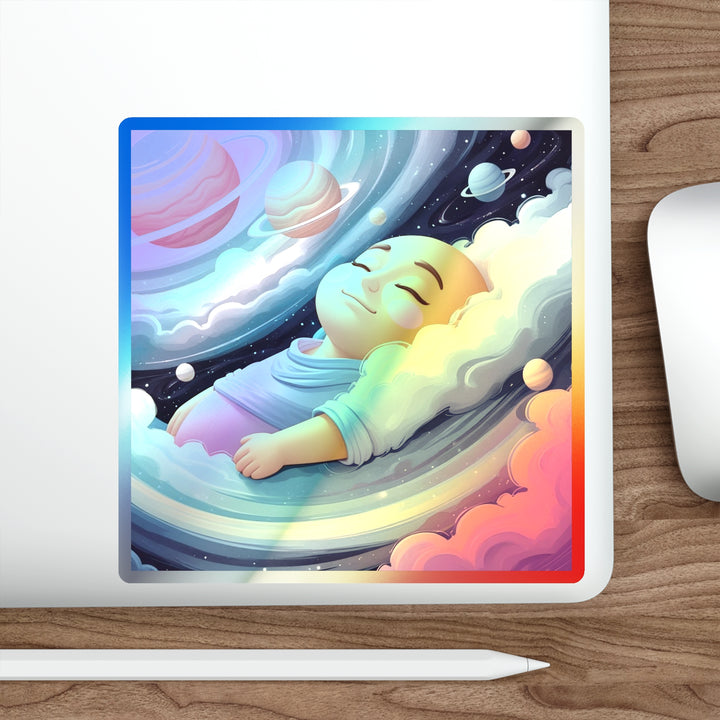 Dreamy Cosmic Holographic Die-Cut Sticker – Pastel Galaxy Baby Design