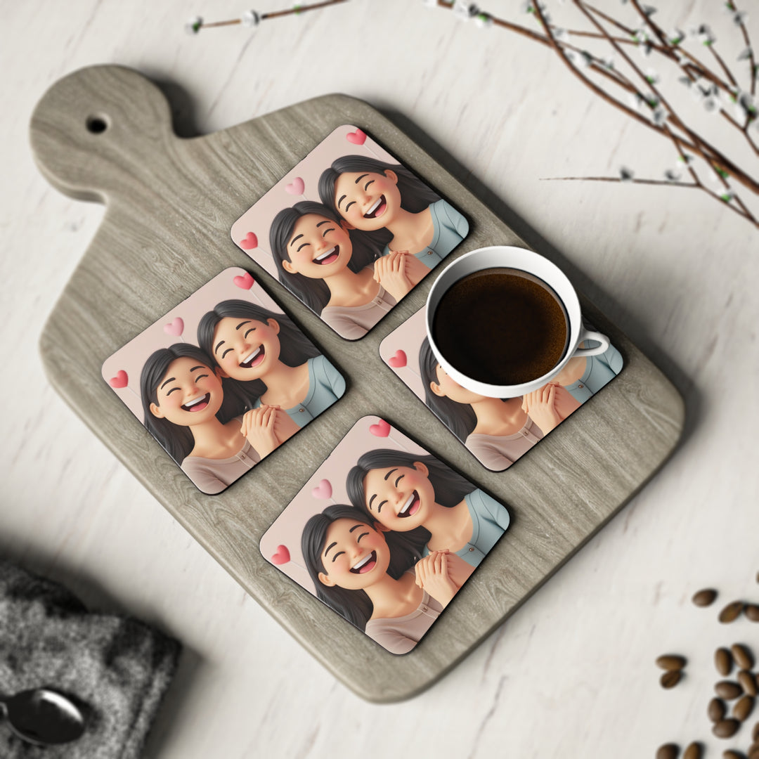 Charming Cartoon Girls Coaster – Cute Friendship, Joyful Pastel Decor Set