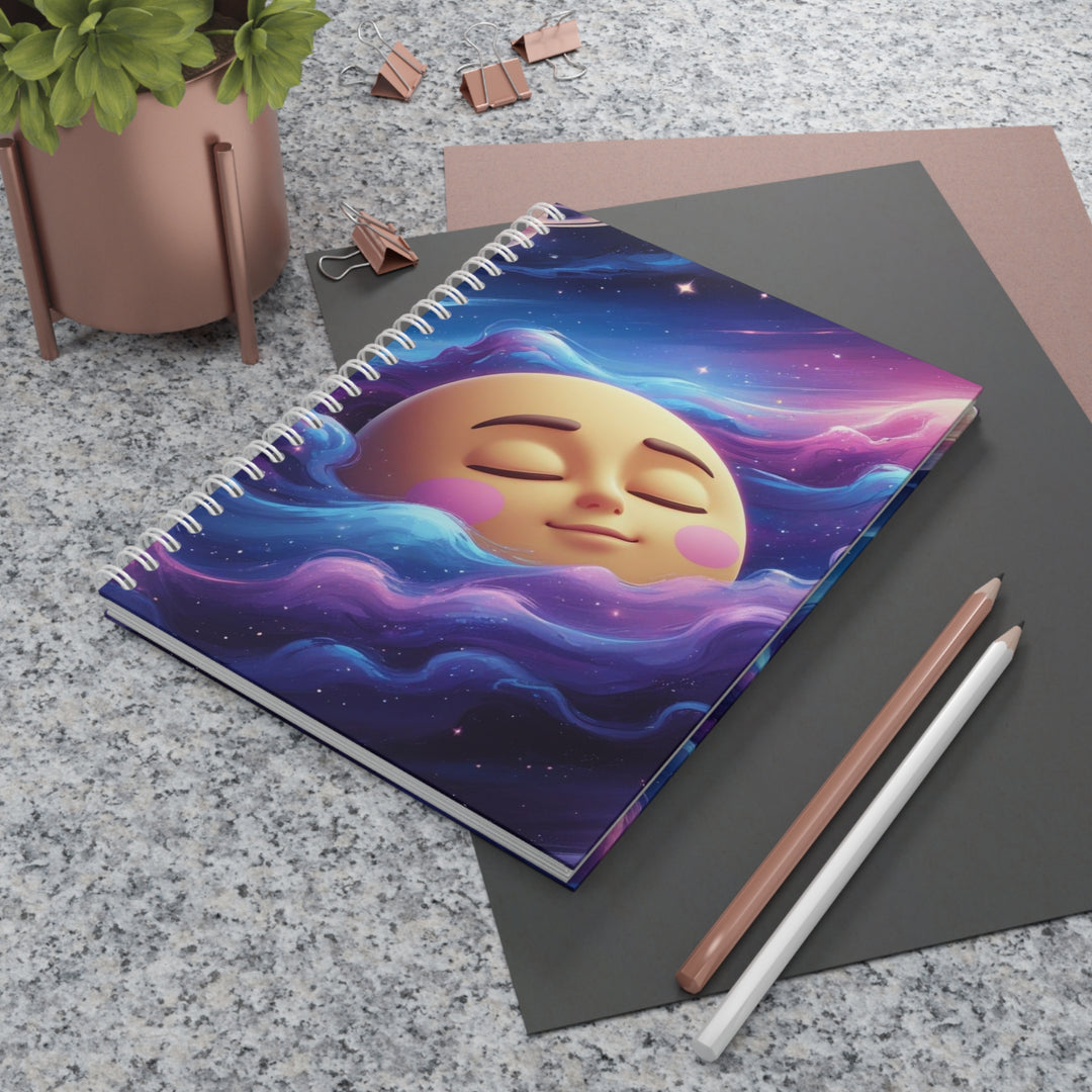 Custom Galaxy Spiral Notebook – Cute Moon Dreamy Sky, Personalized Cover