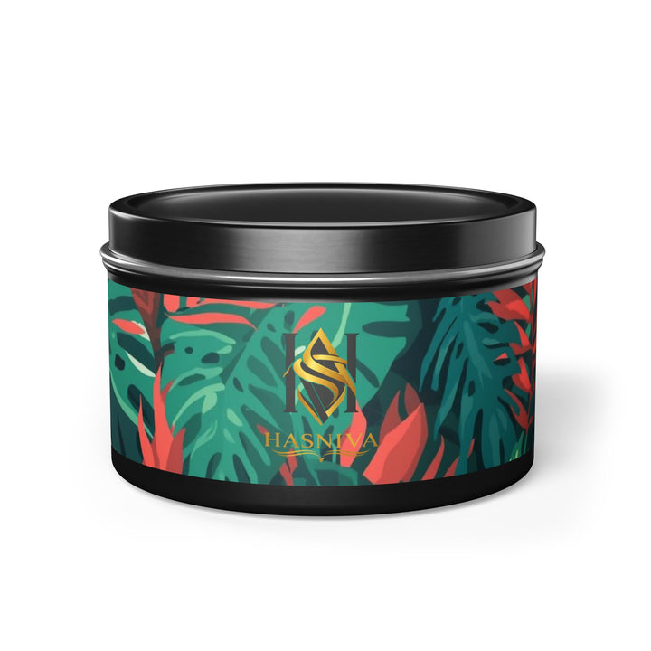 Handcrafted Tin Candles – Tropical Leaf Design, Custom Scents, Gift-Ready