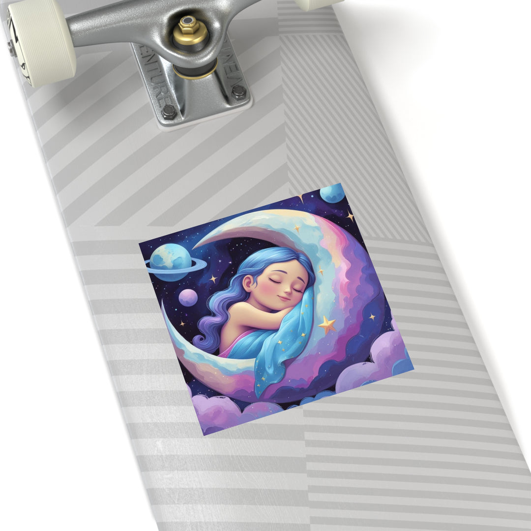 Dreamy Celestial Girl Moon Square Sticker – Custom Weatherproof Vinyl