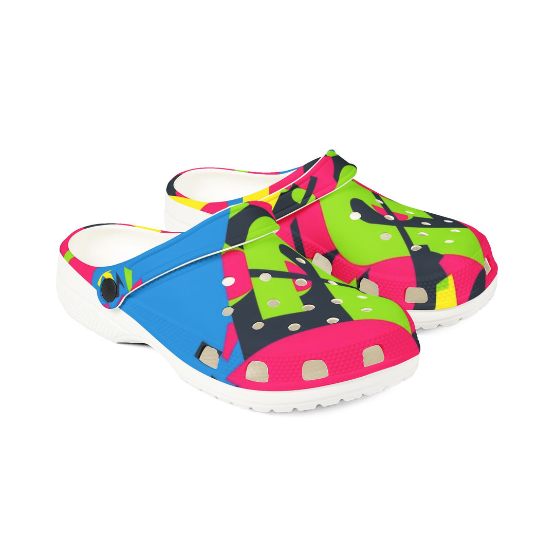 Vibrant Abstract EVA Foam Rubber Clogs – Neon Geometric, Ultra Comfy, Trendy